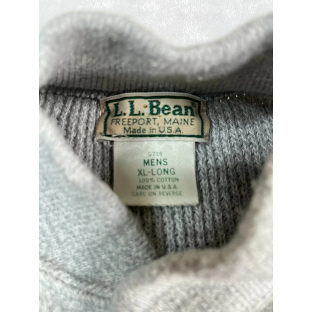 VTG LL Bean Mens XL- Long Sweater Classic Henley Light Gray Cotton‎ USA Made